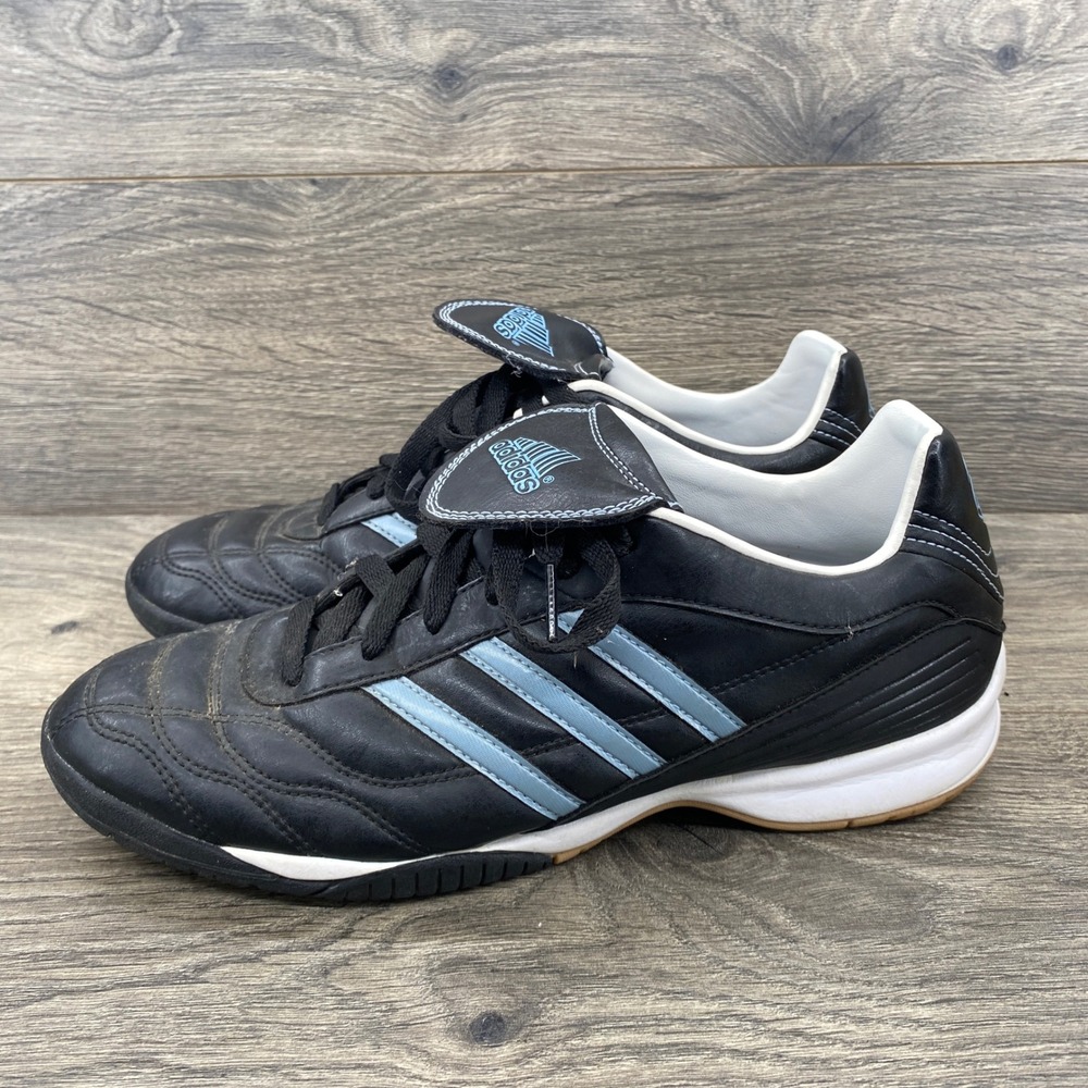 Adidas Indoor Soccer Shoes Womens 8.5 Black Blue Leather Adiprene Sneakers